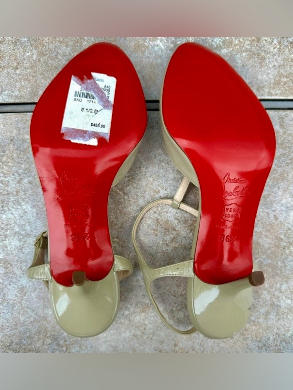 Christian Louboutin tan  T-Strap Peep-Toe Slingback Heels - Picture 8 of 15